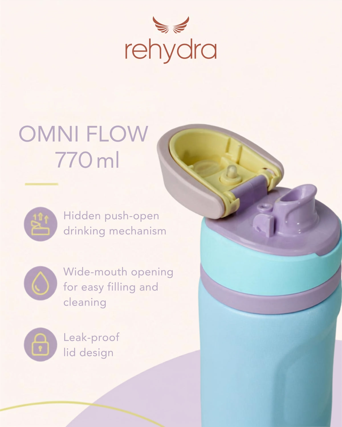 Rehydra Omni Flow Wide Mouth Hidden Push Open | 770ml