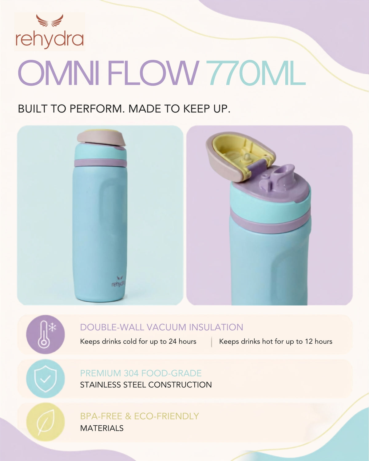 Rehydra Omni Flow Wide Mouth Hidden Push Open | 770ml